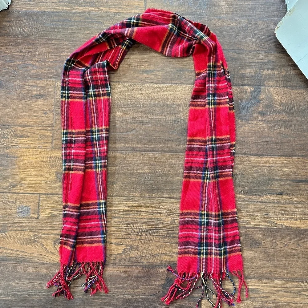 Red Tartan Plaid Scarf with Fringe Ends
